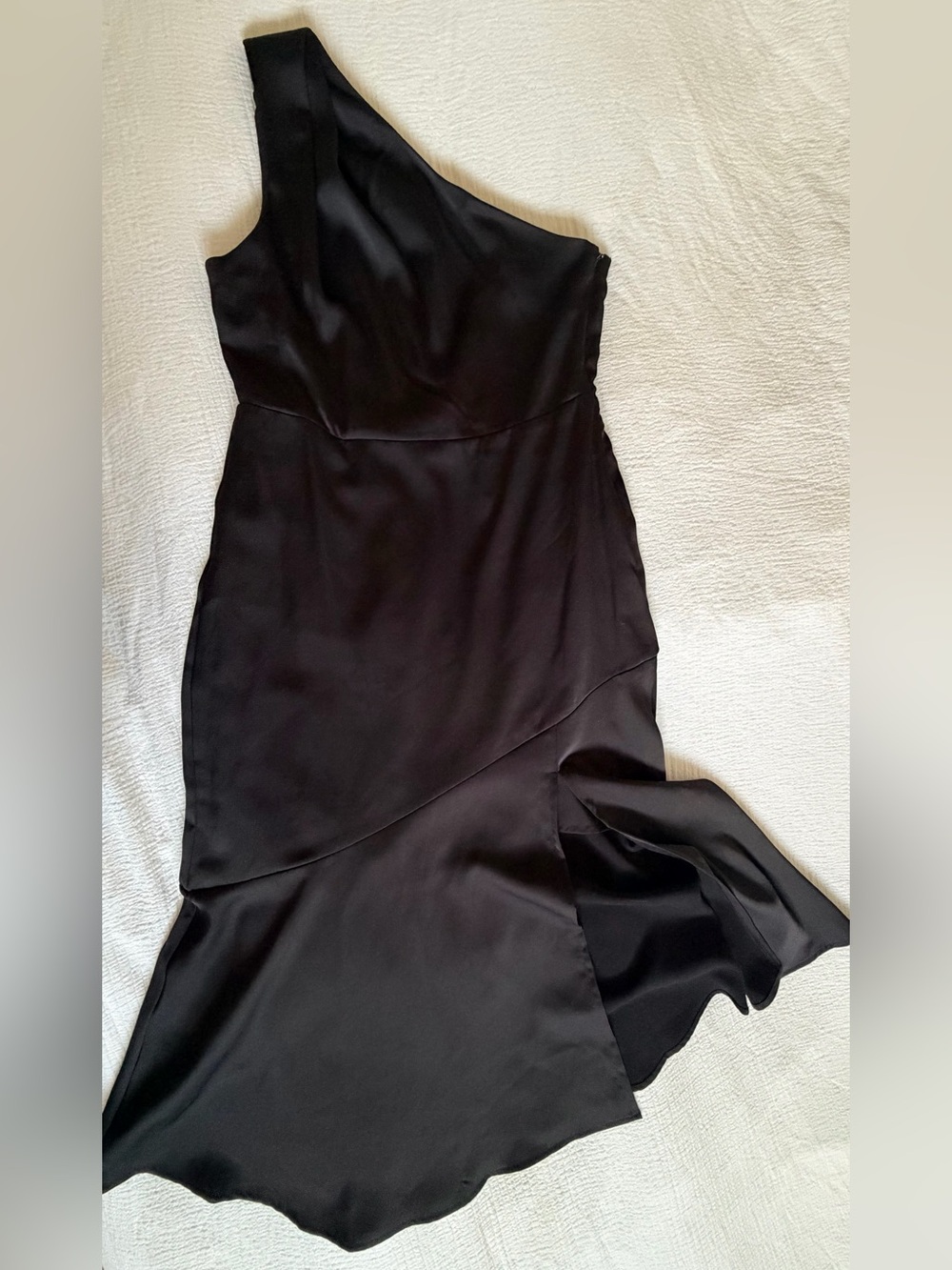 One-Shoulder Black Satin Evening Dress